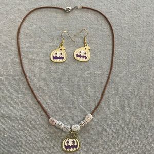 Pumpkin Halloween Necklace Earrings Set